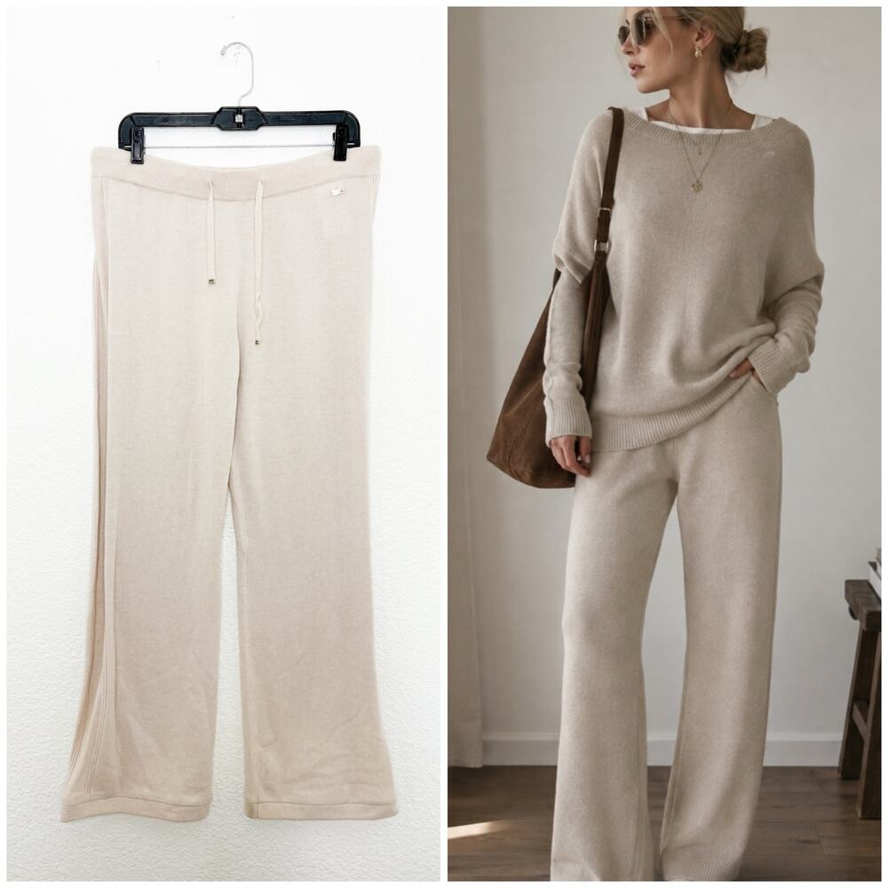 Escada Sport Cream Wool Cashmere Wide Leg Pants Size Large Cozy Lounge